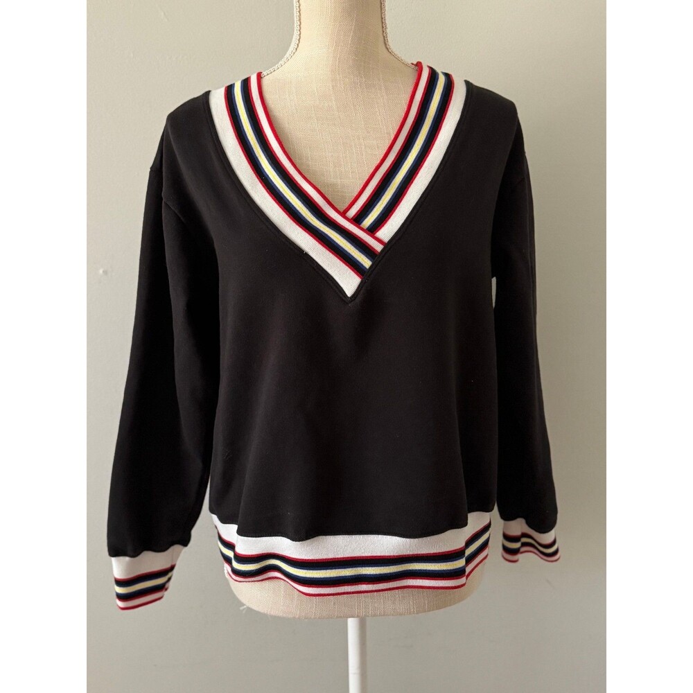 Rebecca Minkoff Kristine Sweatshirt Black V-neck Stripes Women's Size‎ Small